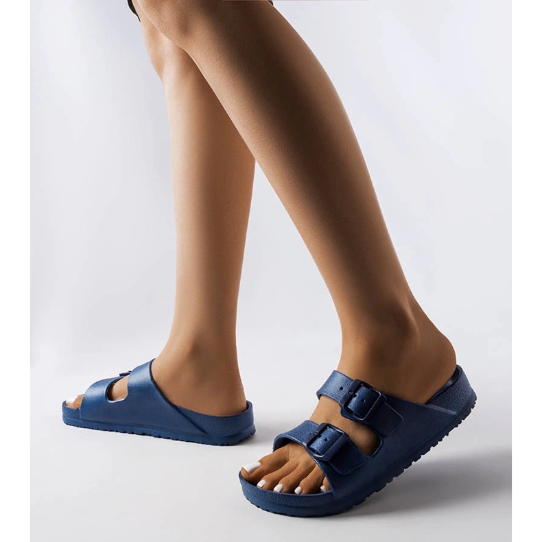 Sötétkék gumi csúszdák Eugene csatokkal 1