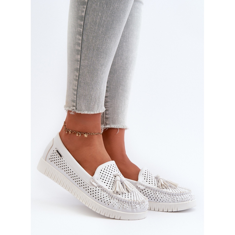 Női áttört mokaszinok Eco bőrből, fehér Tinami 1