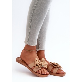 Női papucs masnival Camel Rivarina barna 1