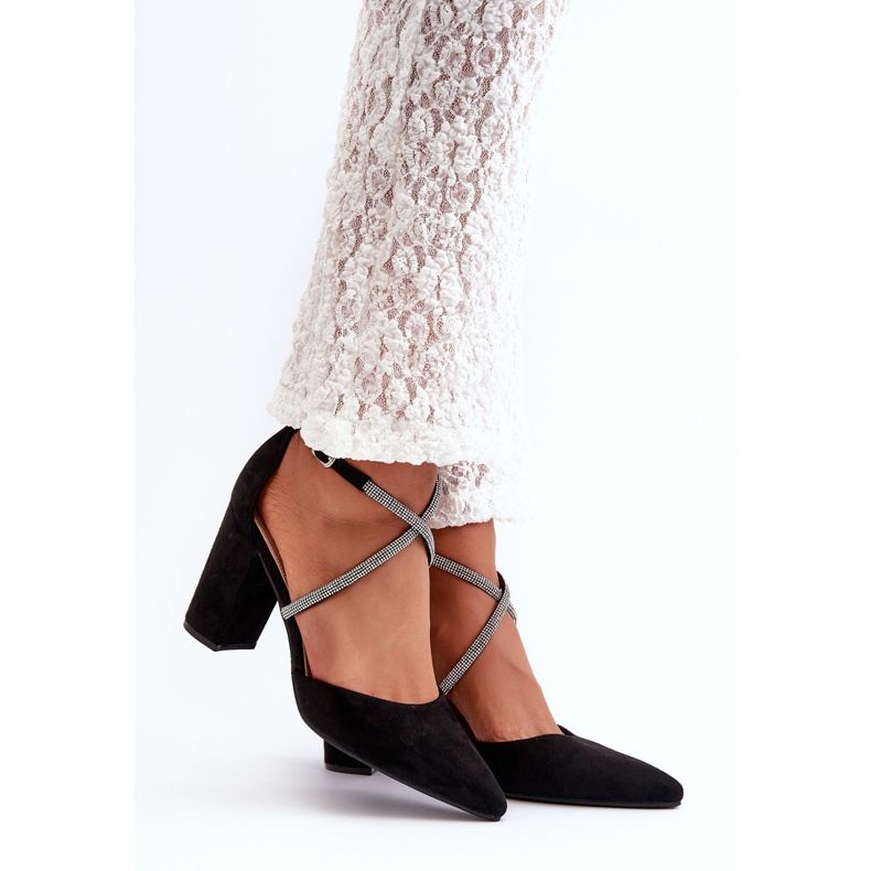 Eco Suede magassarkú pumpák cirkóniákkal, fekete Lagra 1