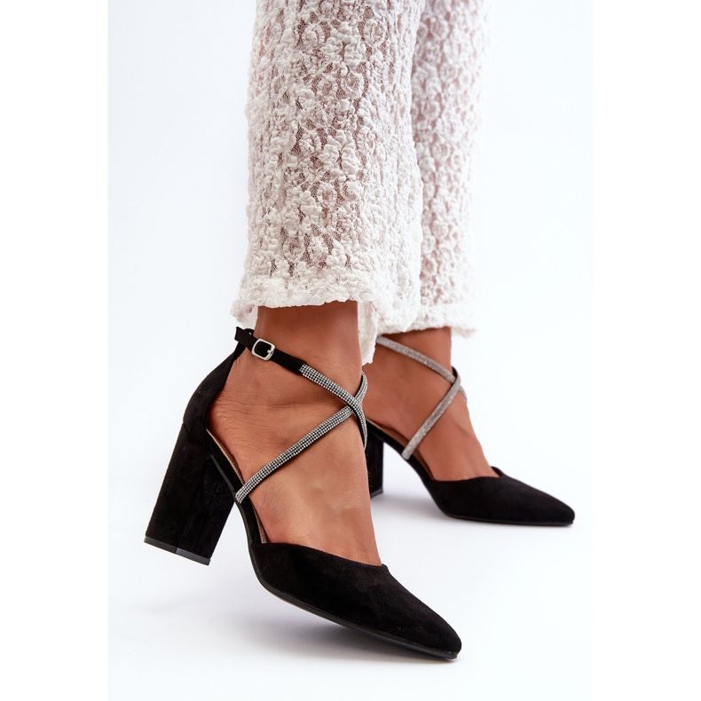 Eco Suede magassarkú pumpák cirkóniákkal, fekete Lagra 2