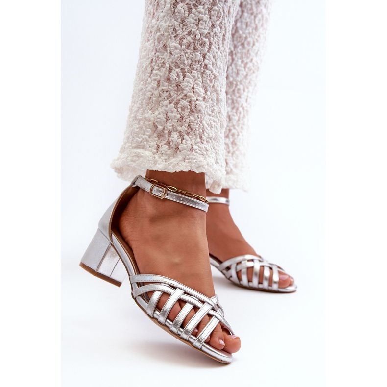 Női Eco bőr szandál alacsony sarkú ezüst Monsha-val 2