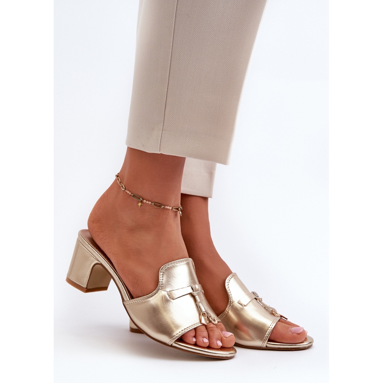 Eco bőrből készült női papucs magassarkúval, arany Jemenna aranysárga 1