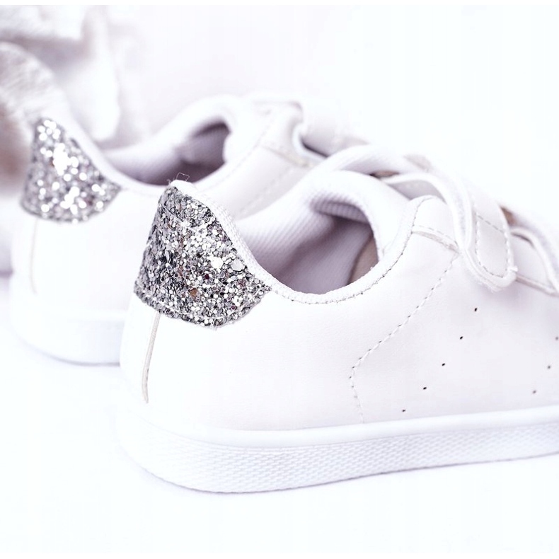 Gyermek tépőzáras tornacipő, fehér és ezüst 1