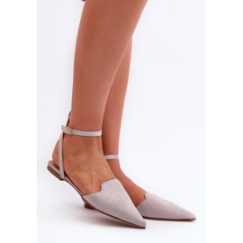Fűzős Eco Suede balettlapok hegyes orrokkal, szürke Ellesara 1