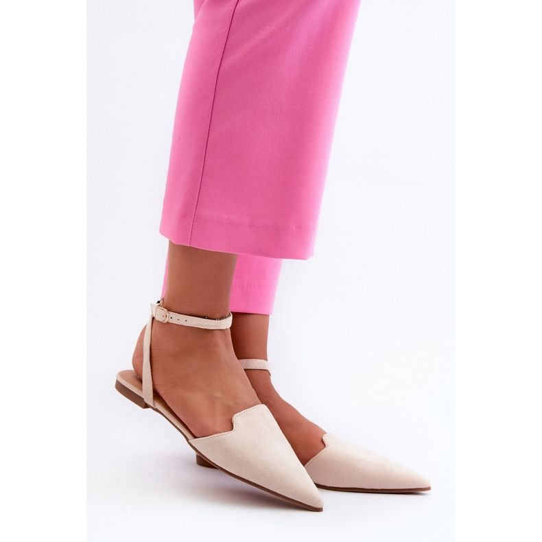 Fűzős Eco Suede balerinák hegyes lábujjakkal Világos bézs Ellesara 2