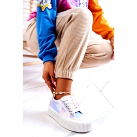 Alacsony női cipők a kék-rózsaszín platformon sokszínű 2