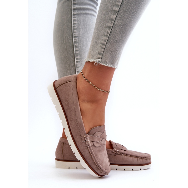 Női Eco velúr mokaszin, sötétbézs Nestalia 7