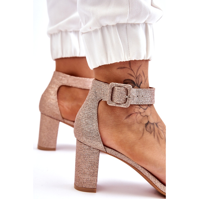 Fényes magassarkú szandál, rózsa arany aranysárga 3 Fényes magassarkú szandál, rózsa arany aranysárga 3