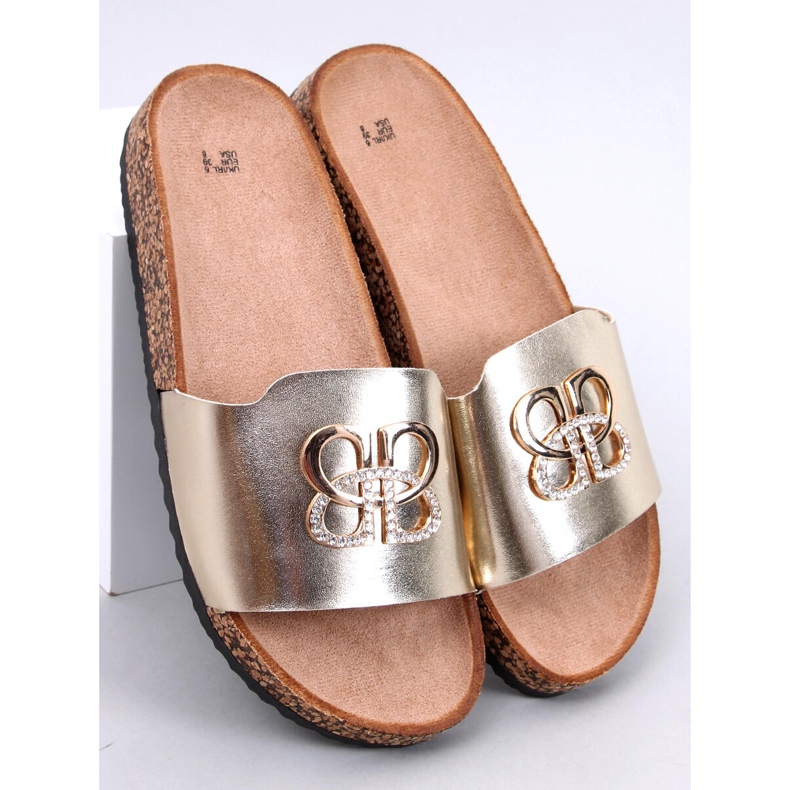 Ibanei LT.GOLD parafa papucs strasszokkal aranysárga 1