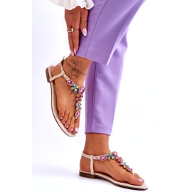 Bézs színű velúr flip-flop szandál kövekkel 3