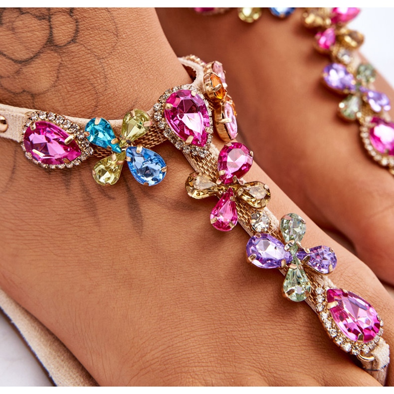 Bézs színű velúr flip-flop szandál kövekkel 2