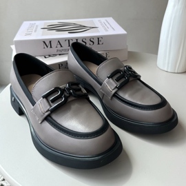 Vinceza Elegáns női bőr mokaszin, sötétbézs Triana szürke 1