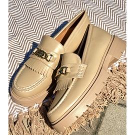 PH2 Női Eco bőr mokaszin arany díszítéssel, bézs Zanita 1