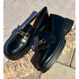 PH2 Női Eco bőr mokaszin arany díszítéssel, fekete Zanita 1