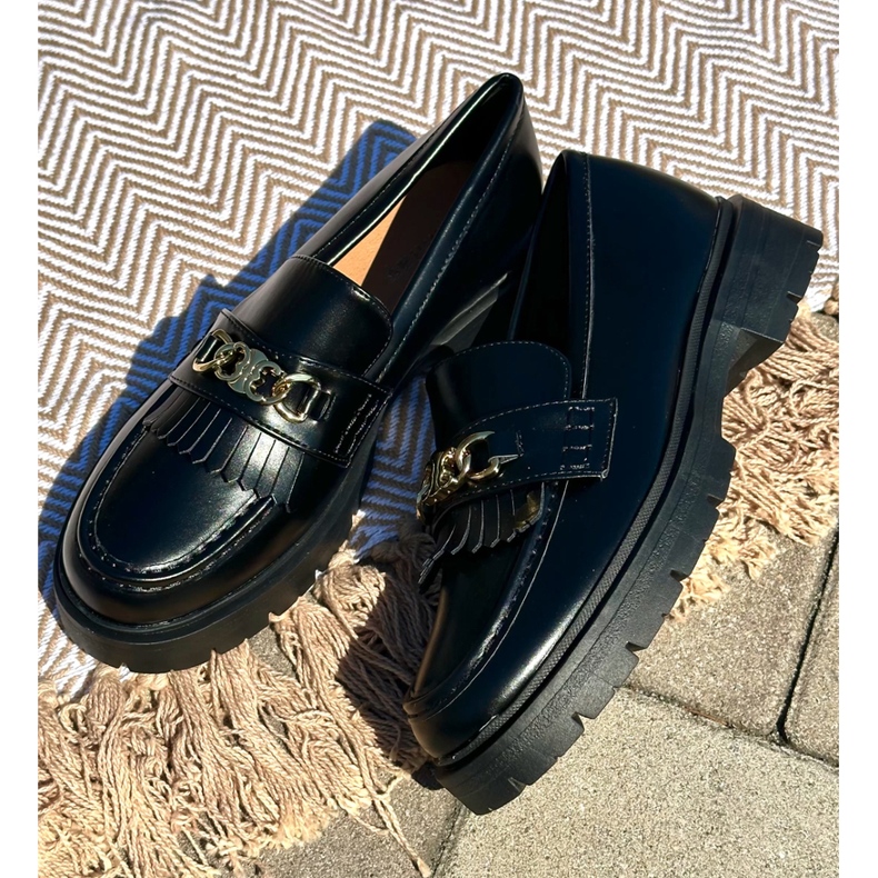 PH2 Női Eco bőr mokaszin arany díszítéssel, fekete Zanita 1