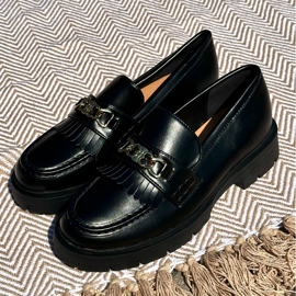 PH2 Női Eco bőr mokaszin arany díszítéssel, fekete Zanita 2