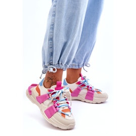 Seastar Divatos, fűzős női sportcipő, bézs és rózsaszín 4