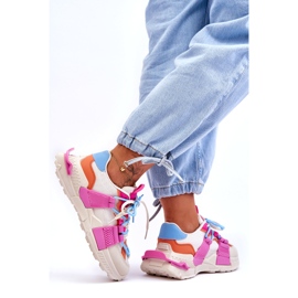 Seastar Divatos, fűzős női sportcipő, bézs és rózsaszín 1