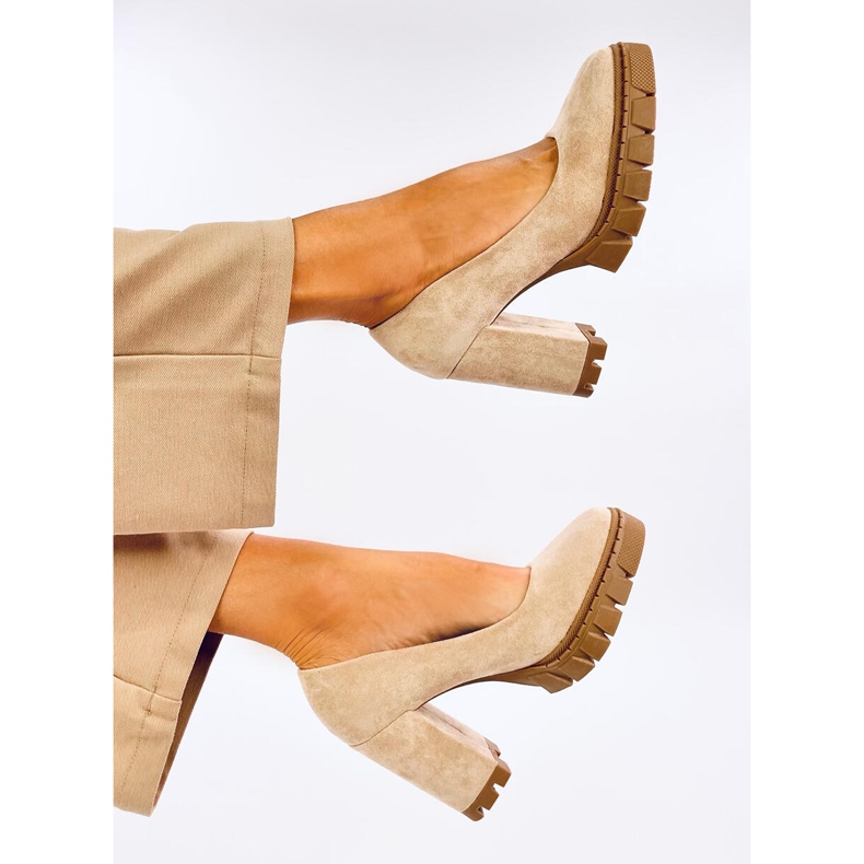 Angela Khaki magassarkú és platformpumpák bézs 1