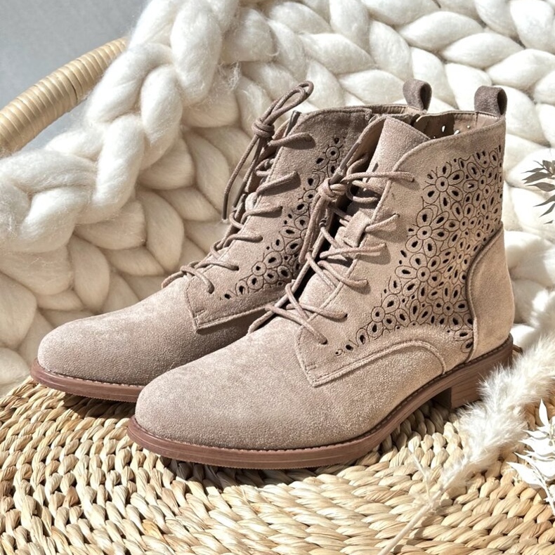 S.barski HY66-136 mintás női bokacsizma, világos bézs 1