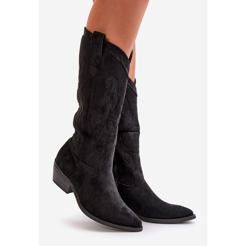 Női alacsony sarkú Cowboy csizma Eco Suede Black Ligelia anyagból fekete 1