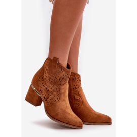 Áttört cowboy csizma magas sarkú cipzárral rögzítve Camel Vosilara barna 1
