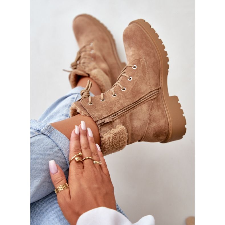 Hőszigetelt női munkáscsizma cipzárral, barna Mivael bézs 2