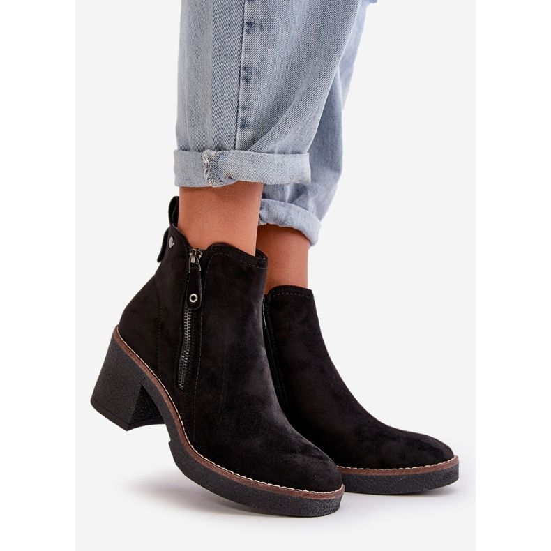 Szigetelt női bokacsizma Eco Suede, Black Velarilla anyagból fekete 1