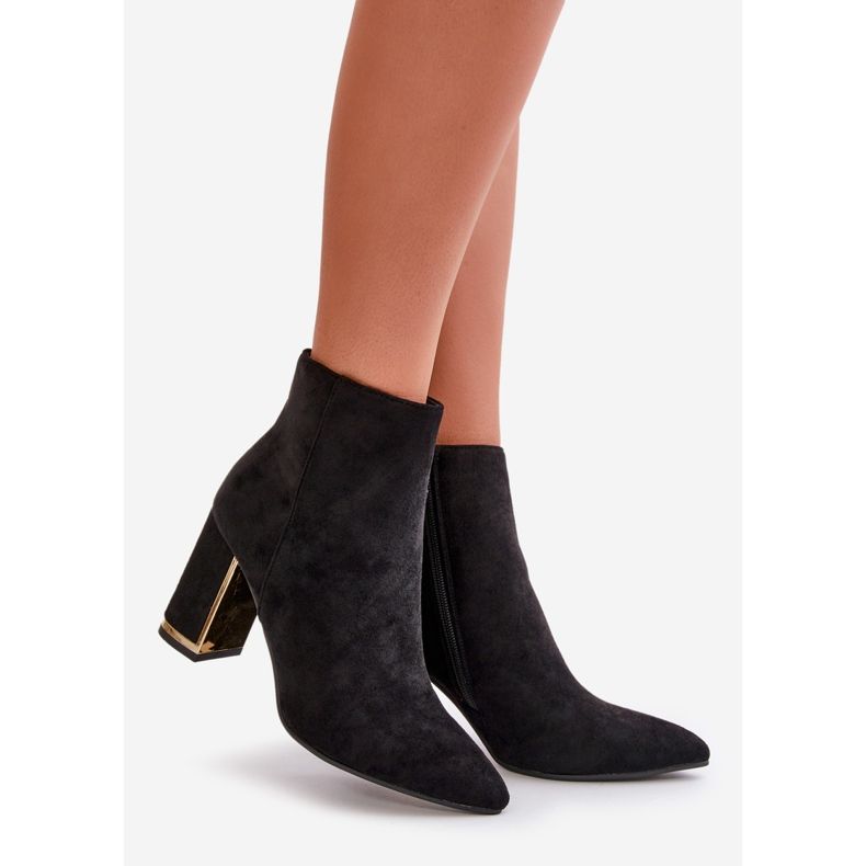 Női magas sarkú bokacsizma, cipzárral rögzítve, hőszigetelt, Eco Suede, fekete Mevair 1