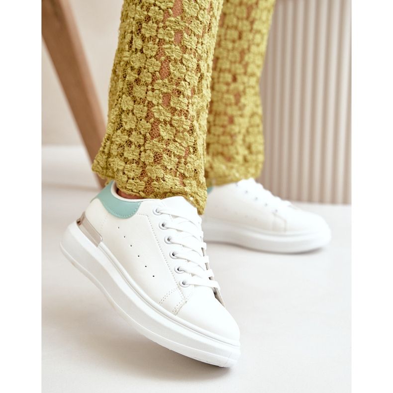 Női alacsony platformú cipők Eco bőrből, fehér és zöld, Nevelena 2