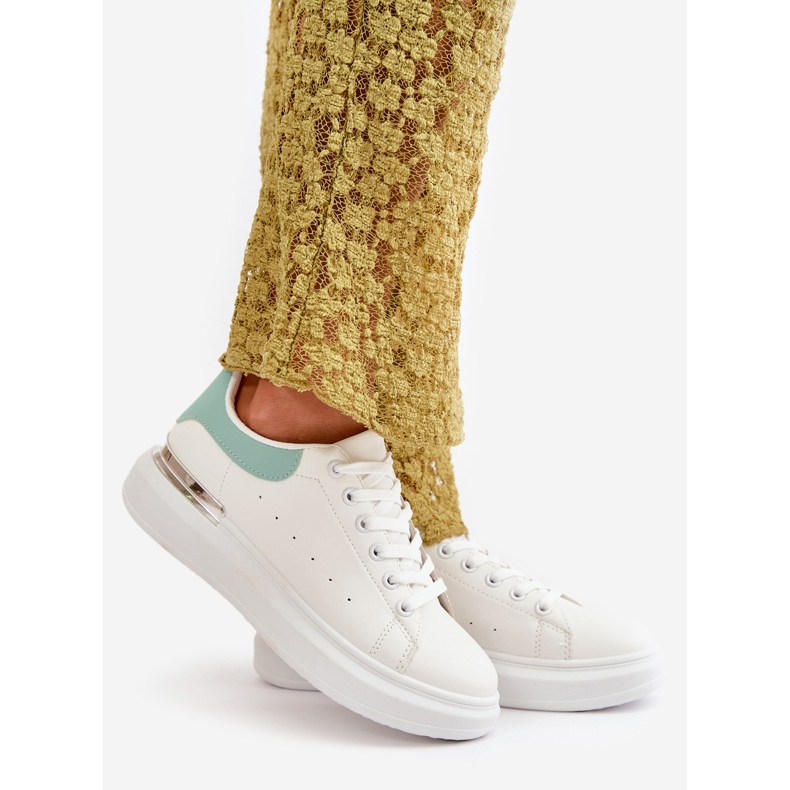 Női alacsony platformú cipők Eco bőrből, fehér és zöld, Nevelena 1