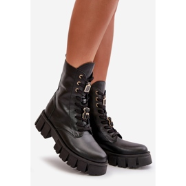 Női bőr munkáscsizma tűkkel CheBello 4247 fekete 1