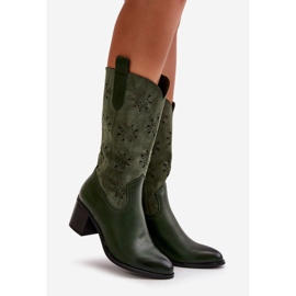 Jezzi Női áttört lábszárközépig érő csizma Eco Suede Green Nevilos anyagból zöld 1