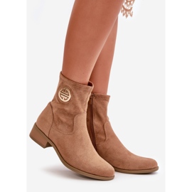 Jezzi Női bokacsizma cipzárral, dekoratív részletekkel Eco Suede bézs Lerioria 1