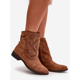 Jezzi Női áttört alacsony csizma cipzárral, barna irinette 1