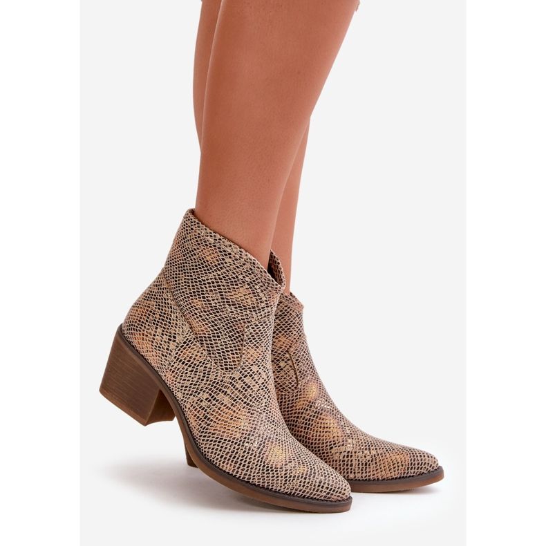 Jezzi Női Cowboy csizma cipzárral, állatmintával, arany merizinnel aranysárga 1