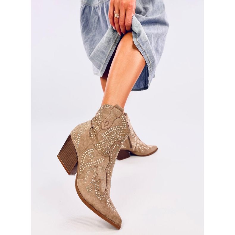 Lorenzo Khaki cowboy csizma kövekkel bézs 1