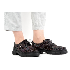 Olivier Női bőrcipő vastag talppal, virágos 1134, türkiz sokszínű 2