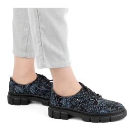 Olivier Női bőrcipő vastag talppal, virágos 1134, kék sokszínű 1