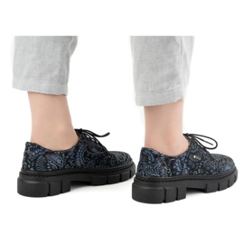 Olivier Női bőrcipő vastag talppal, virágos 1134, kék sokszínű 2