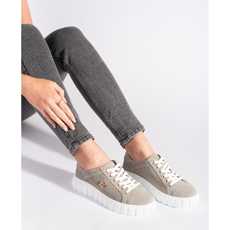 Szürke, velúr bőrből készült platformcipő 1