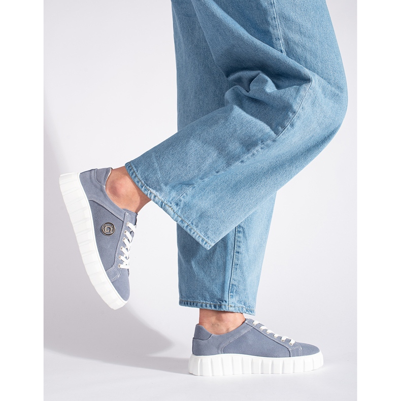 Kék velúr bőrből készült platformcipő 2