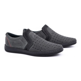 Olivier Férfi bőr mokaszin cipő nyári 713MP szürke 2