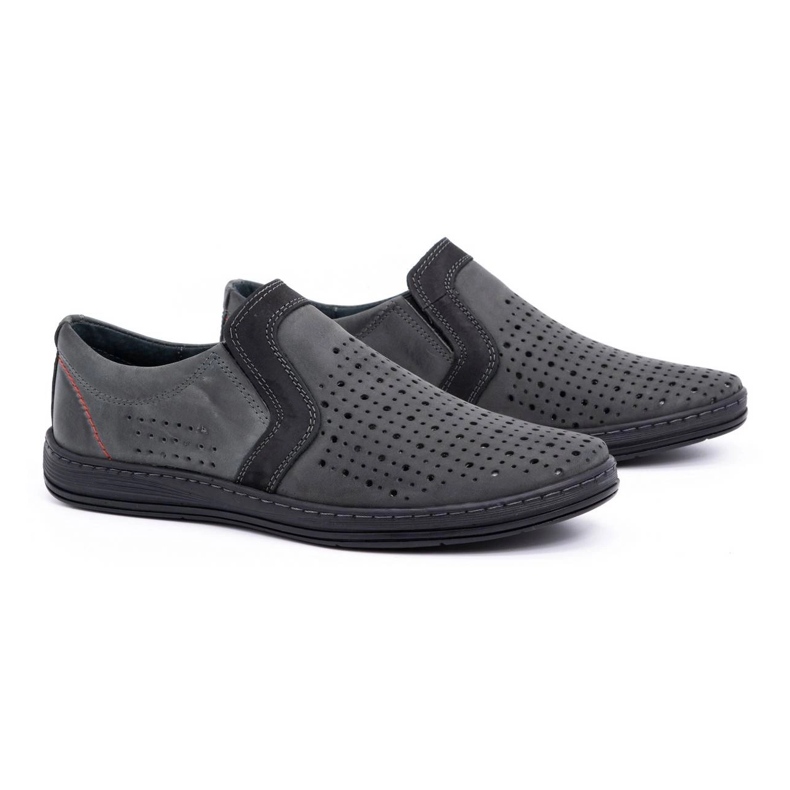 Olivier Férfi bőr mokaszin cipő nyári 713MP szürke 2