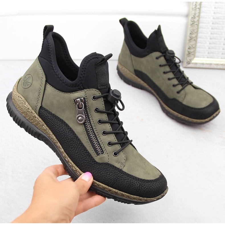 Kényelmes női cipő, zöld tornacipő Rieker N32G3-54 1 Kényelmes női cipő, zöld tornacipő Rieker N32G3-54 1