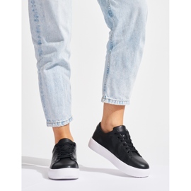 Sergio Leone Fekete női bőr fűzős tornacipő 2