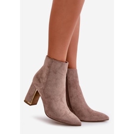 Női bokacsizma magas sarkon, cipzárral rögzítve, szigetelt Eco velúr, bézs mevair 1