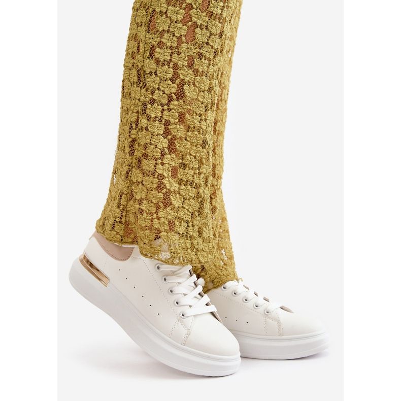 Női alacsony platformú cipők Eco bőrből, fehér és bézs, Nevelena 1