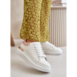 Női alacsony szárú tornacipő ökobőrből készült platformon, fehér és rózsaszín, Nevelena 2